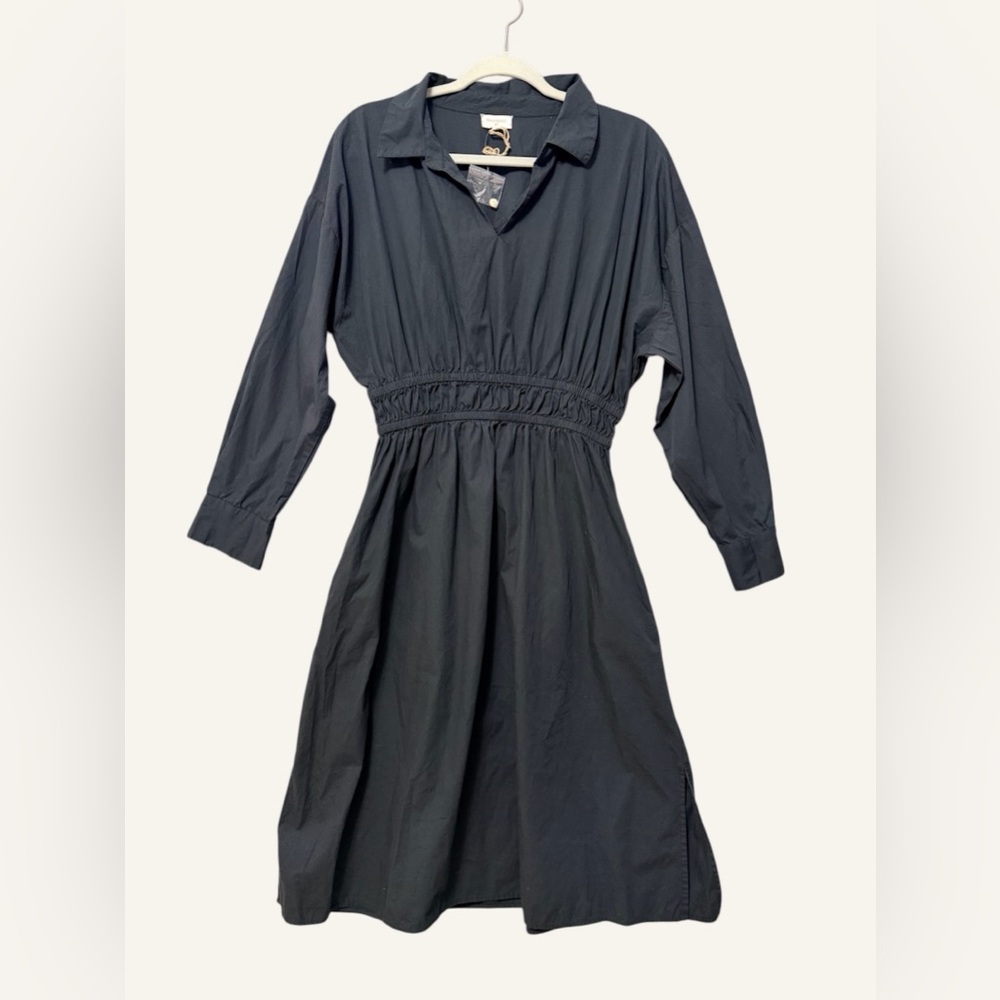 World Market Black Long-Sleeve Smocked Waist Shirt Dress New Size S/M Cotton